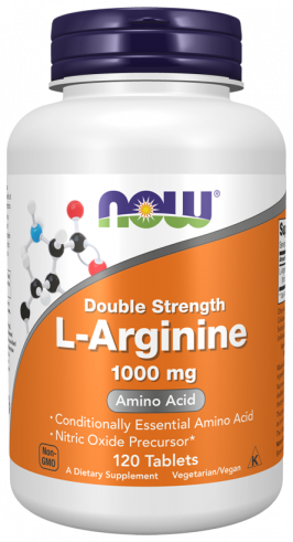 NOW Double Strength Arginine 1000 mg, Аргинин Двойная сила 1000 мг, 120 таблеток