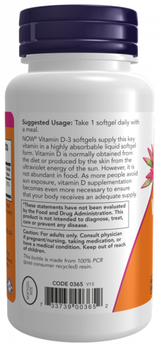 NOW Vitamin D-3 1000 IU, 180 капсул